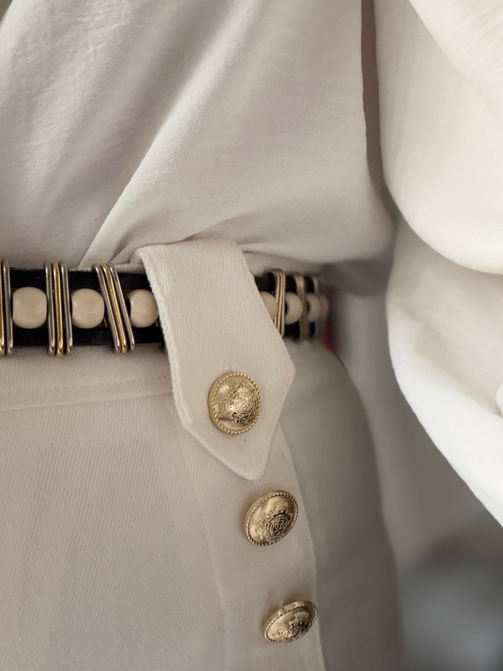 Vintage Brown And Cream Leather Belt With Studded Accent